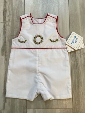 NWT The Bailey Boys White Heirloom Embroidered Wreath Shortall Romper boys 9M